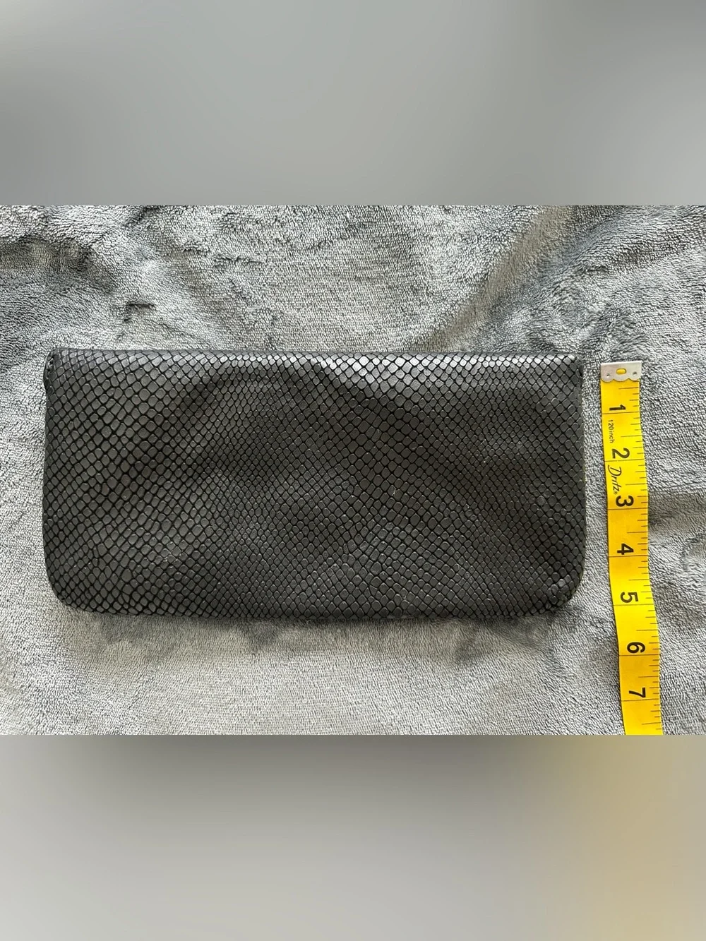 Lauren Merkin Black Snake Embossed Leather Foldover Clutch Gold Zip